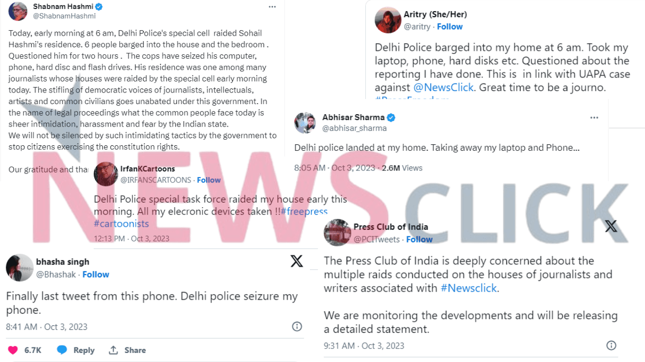 Delhi Police raids homes of journalists and contributors of NewsClick, “I don’t need to justify the raids” says Anurag Thakur, Opposition calls it an attempt to muzzle the voice of independent media