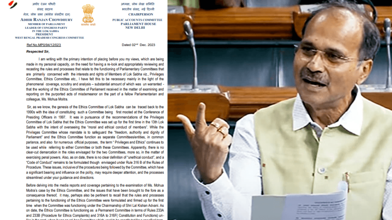 Adhir Ranjan Chowdhury writes to LS Speaker over the proceedings of the Ethics Committee in Mahua Moita’s ‘cash for query’ case