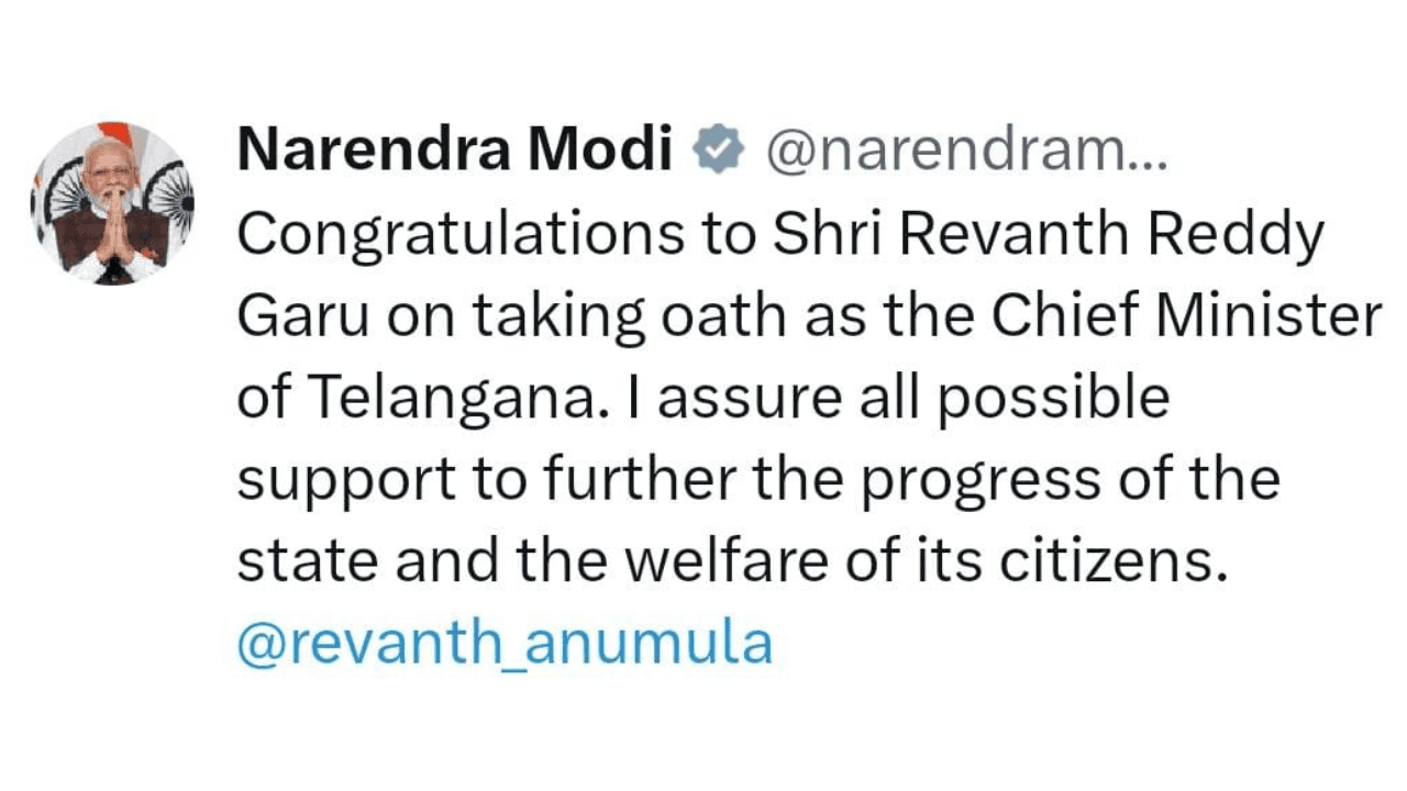 “I assure all possible support…”: PM Narendra Modi congratulates the new Telangana CM, Revanth Reddy