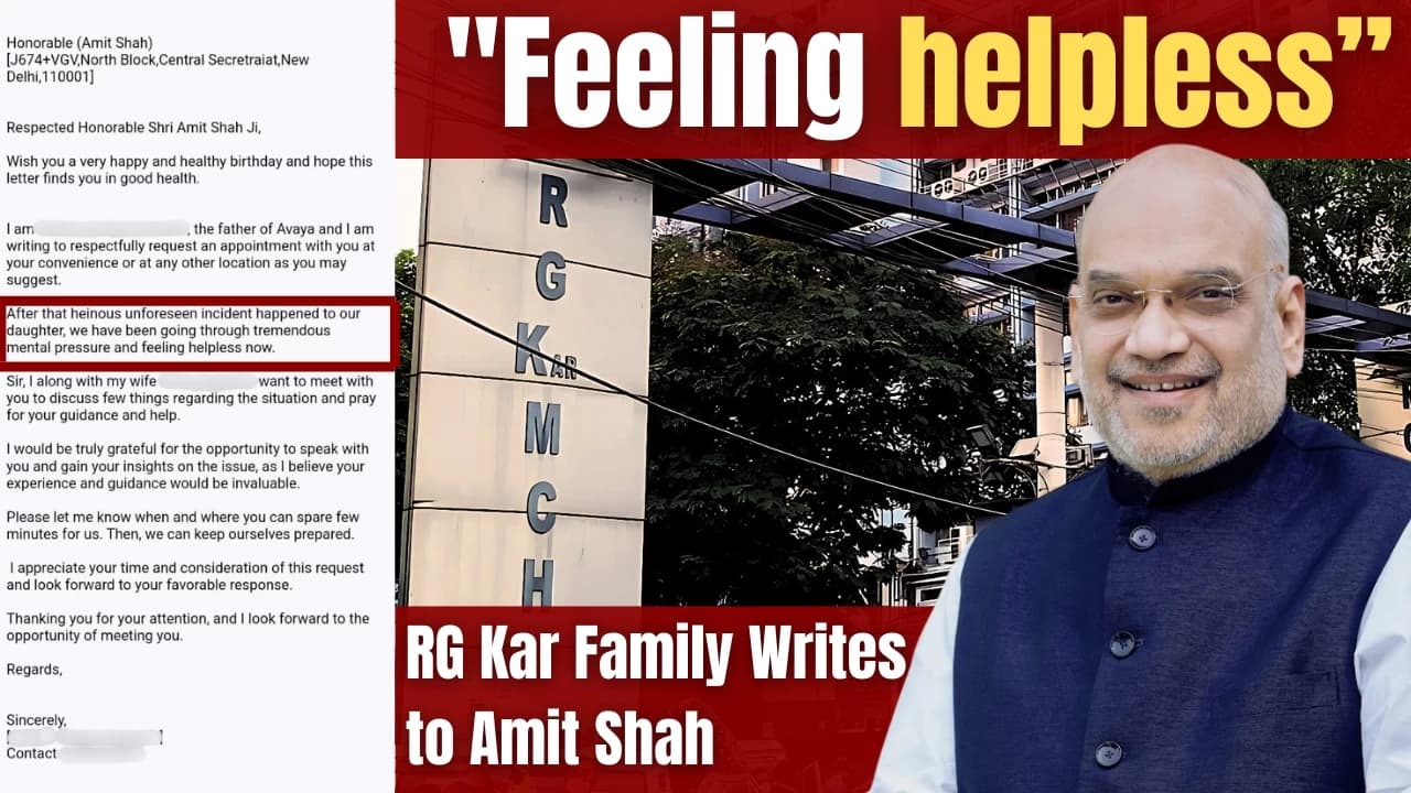 "Feeling helpless...": RG Kar Family Writes to Amit Shah Seeking an Appointment