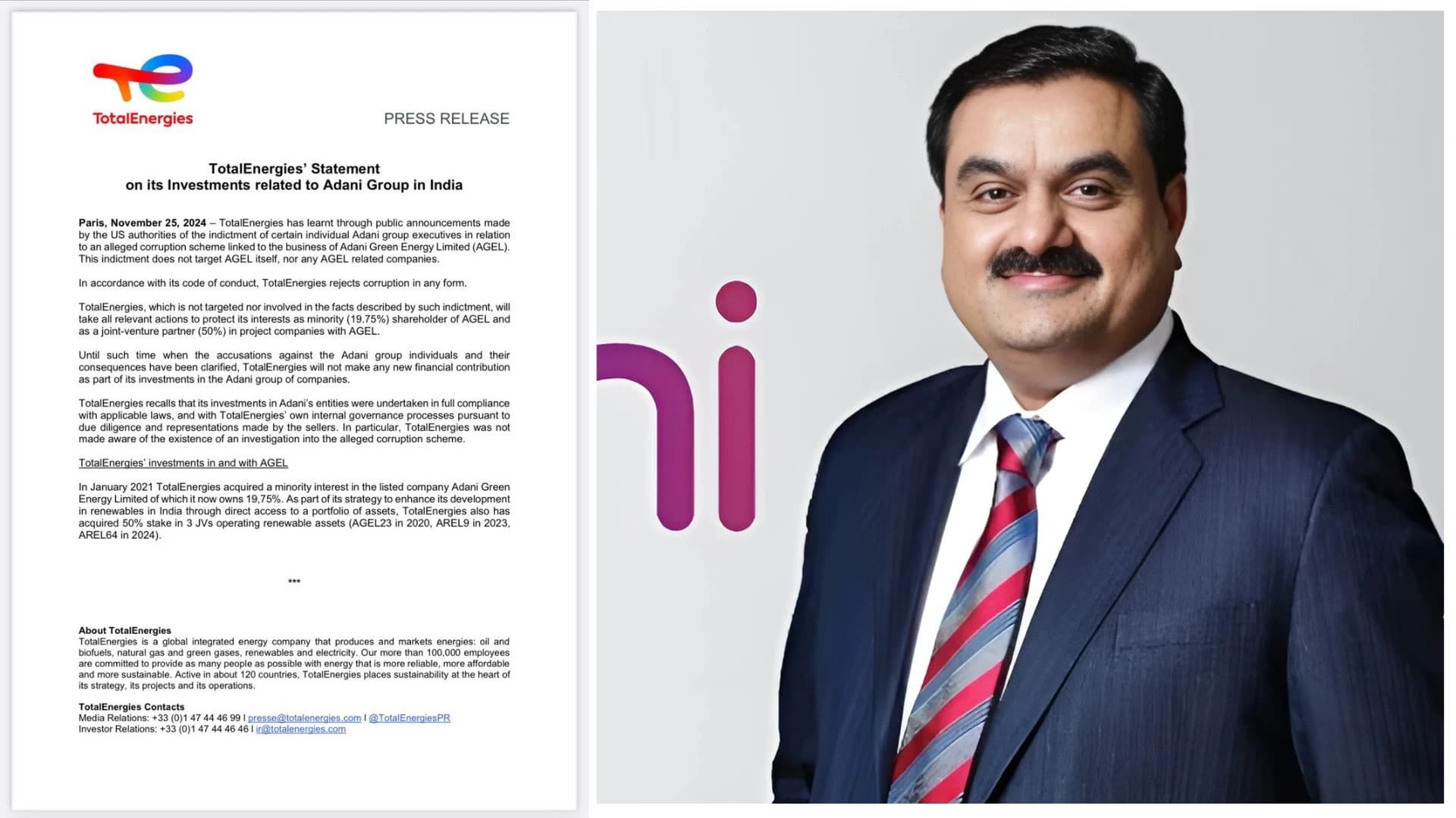 French Oil Giant TotalEnergies Halts Investments in Adani Group Amid Bribery Scandal