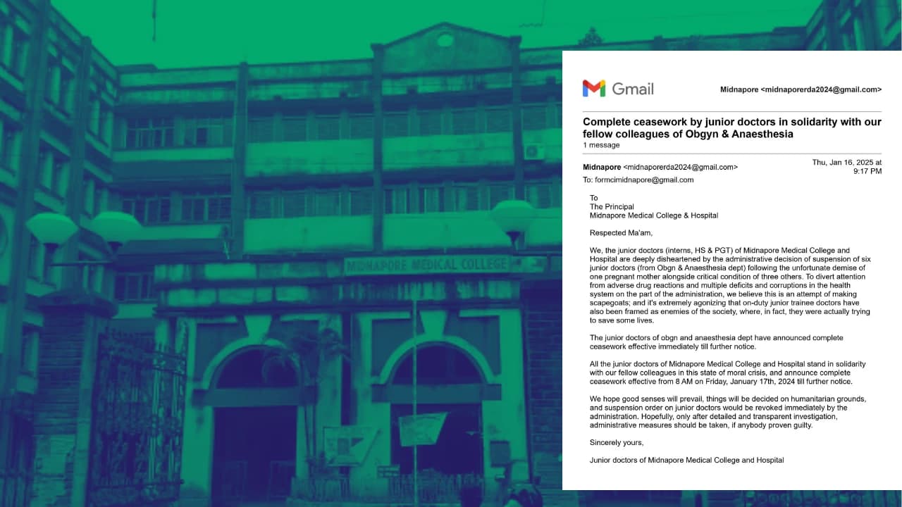 Contaminated IV Fluids Incident: Midnapore MCH Junior Doctors Announce Complete Ceasework in Response to Suspension of 12 Doctors