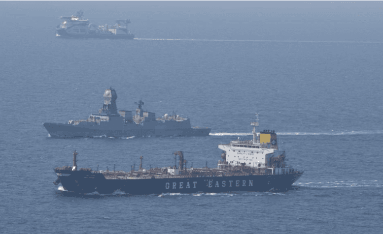 INS Chennai reached the hijacked cargo ship and warned the pirates