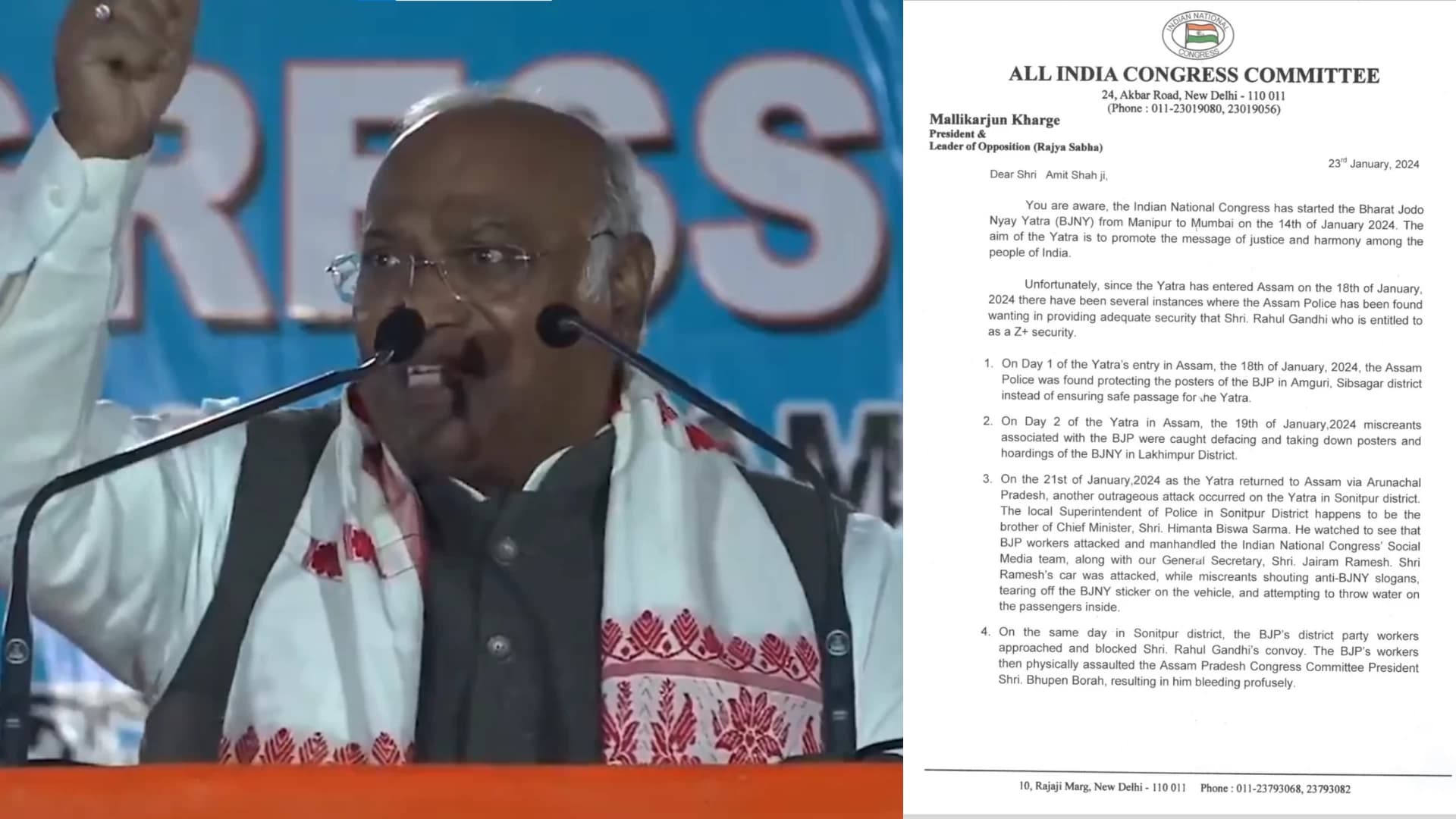 Congress alleges security breaches: Kharge writes a letter to Amit Shah to ensure Rahul Gandhi and the BJNY’s safety in Assam
