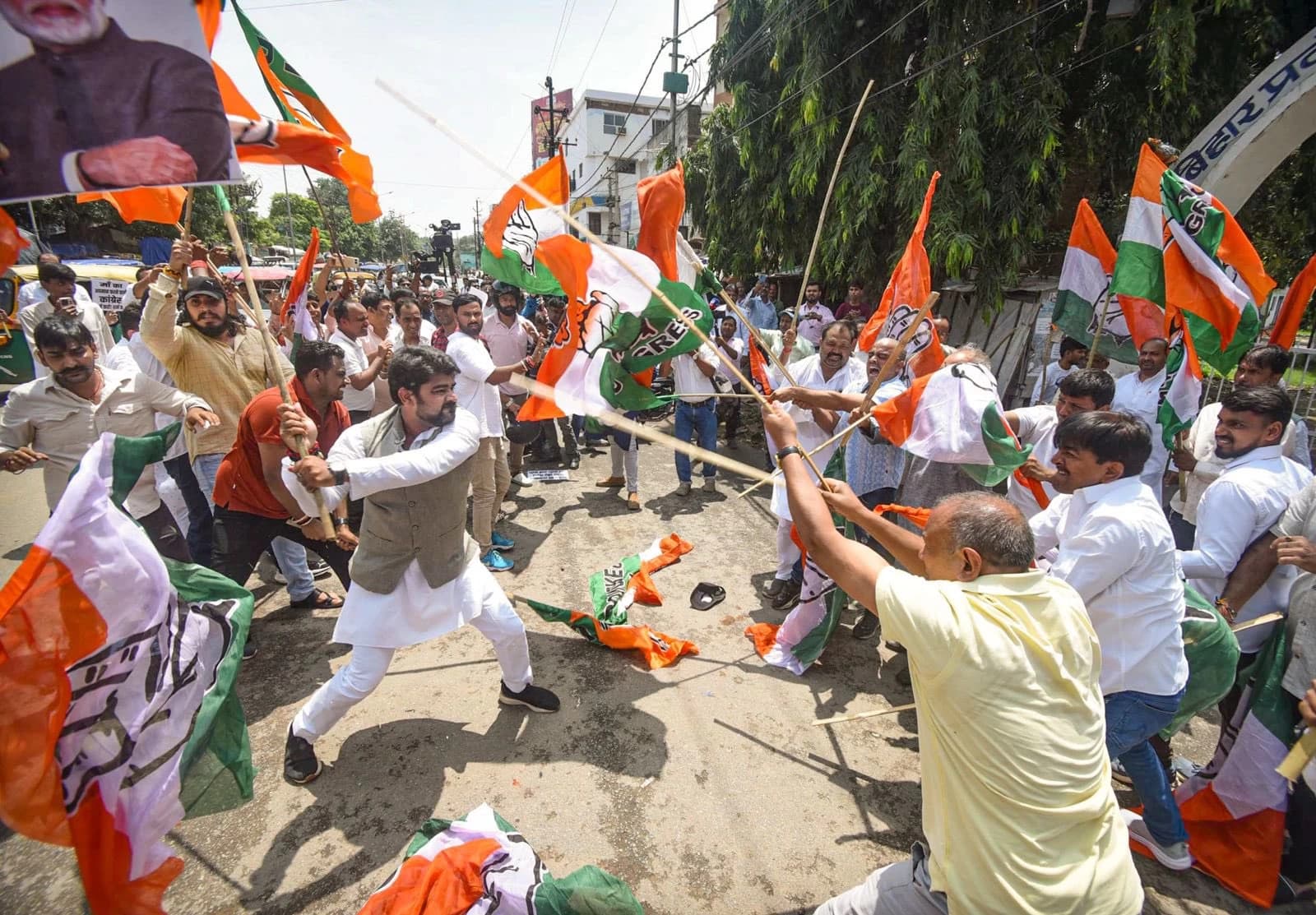 BJP and Congress Workers Clash in Patna Over PM Modi Abuse Row