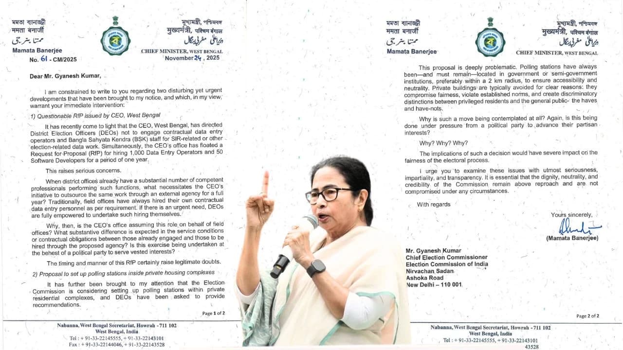 ‘Why? Why? Why?’ CM Mamata Banerjee writes to CEC over hiring data staff and setting stations at private housing complexes